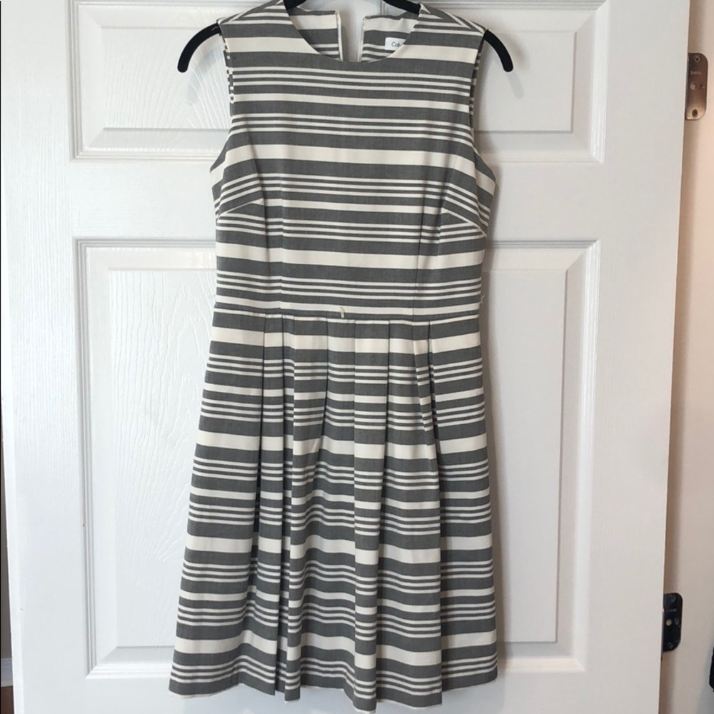 Calvin Klein gray and white striped dress